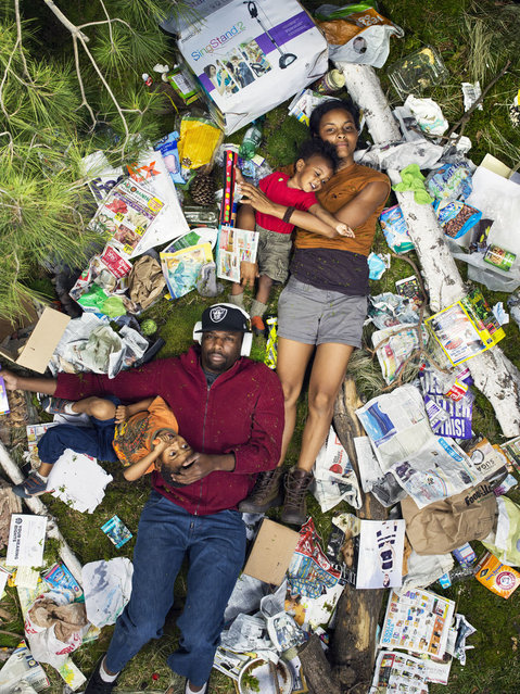 Elias, Jessica, Azal and Ri-karlo surrounded by seven days of their own rubbish in Pasadena, California. (Photo by Gregg Segal/Barcroft Media)