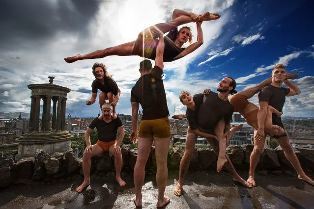 Performers of circus company Circa perform during a photocall for the Edinburgh Festival Fringe on Calton Hill on August 1, 2017 in Edinburgh, United Kingdom. (Photo by Murdo MacLeod/The Guardian)