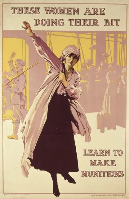 A British recruitment poster urging women to work in the munitions factories as part of Britain's homefront during World War I, circa 1916. (Photo by Hulton Archive)