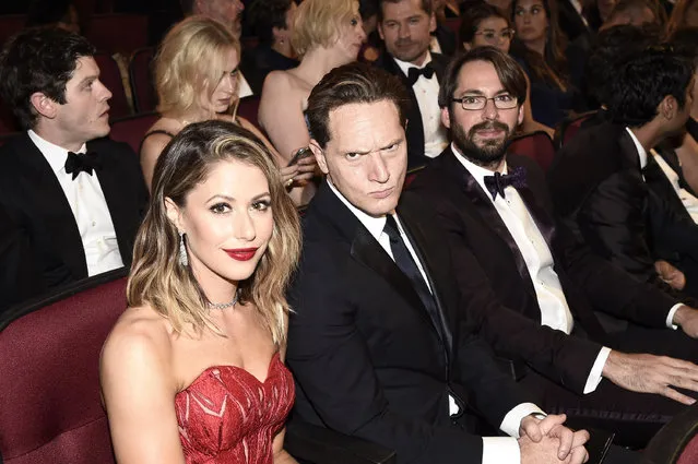 Amanda Crew, from left, Matt Ross and Martin Starr pose in the audience at the 68th Primetime Emmy Awards on Sunday, September 18, 2016, at the Microsoft Theater in Los Angeles. (Photo by Dan Steinberg/Invision for the Television Academy/AP Images)