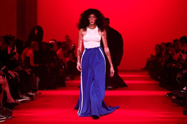 Canadian fashion model Winnie Harlow presents a creation by designer Guram Gvasalia as part of his Fall-Winter 2024/2025 Women's ready-to-wear collection show for Vetements label during Paris Fashion Week in Paris, France, on March 1, 2024. (Photo by Gonzalo Fuentes/Reuters)