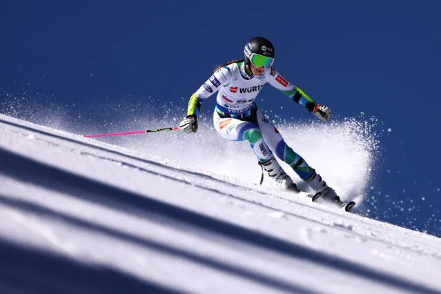 Leja Dvornik of Slovenia competes in Mixed Team Parallel Slalom at the FIS Alpine World Ski Championships on February 14, 2023 in Meribel, France. (Photo by Alex Pantling/Getty Images)