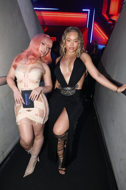 (L-R) American rappers Ice Spice and Latto attend the 2025 MTV Video Music Awards at UBS Arena on September 07, 2025 in Elmont, New York. (Photo by Johnny Nunez/Getty Images for MTV)