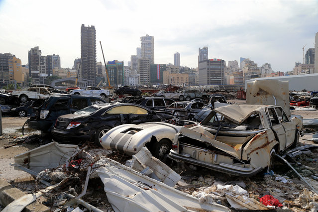 A view of the destroyed port area at the six months mark since the day of the explosion, in Beirut, Lebanon, 04 February 2021. (Photo by Nabil Mounzer/EPA/EFE)