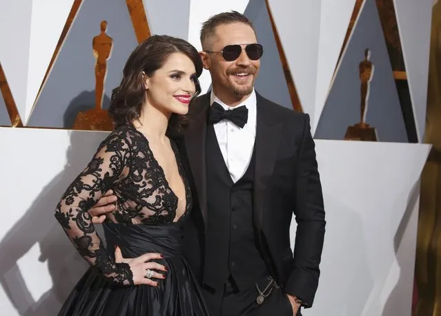 Tom Hardy, nominated for Best Supporting Actor for his role in “The Revenant”, arrives with wife Charlotte Riley at the 88th Academy Awards in Hollywood, California February 28, 2016. (Photo by Adrees Latif/Reuters)