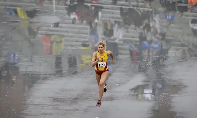 Iowa State's Hannah Willms makes her approach in the women's high jump at the Drake Relays athletics meet, Friday, April 24, 2015, in downtown Des Moines, Iowa. (Photo by Charlie Neibergall/AP Photo)