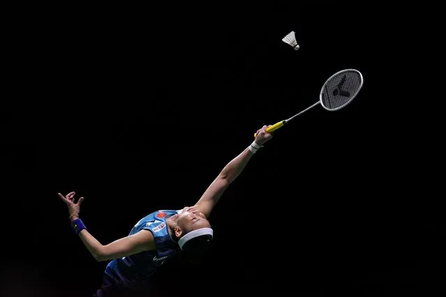 Taiwan's Tai Tzu Ying returns a shot to Japan's Akane Yamaguchi during their Women's badminton singles final match at the BWF World Championships in Huelva, Spain, Sunday, December 19, 2021. (Photo by Manu Fernandez/AP Photo)