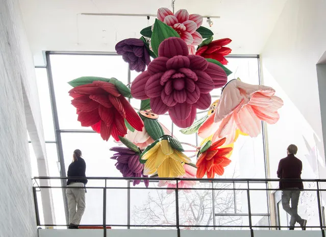 Korean artist Choi Jeong Hwa's work “Flower Chandelier” is on display in his exhibition “Happy Together” at the Museum of Contemporary Art Kiasma in Helsinki, Finland, 20 April 2016. The exhibition opens to the public from 22 April to 18 September. (Photo by Markku Ojala/EPA)