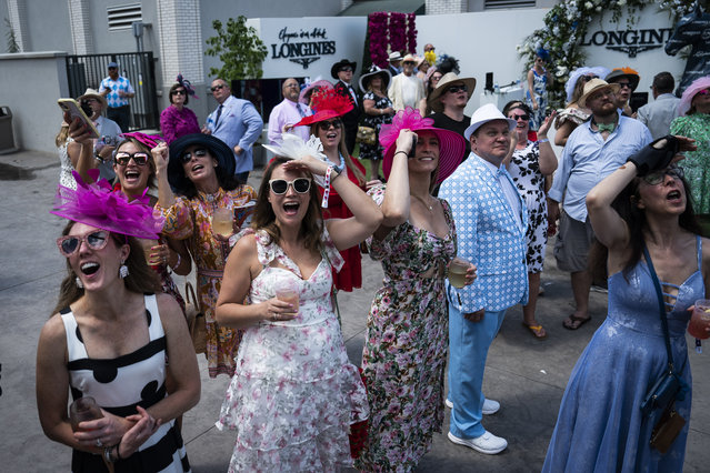 Spectators watch races around the newly renovated paddock area before the 150th running of the Kentucky Derby at Churchill Downs in Louisville, KY on Saturday, May 04, 2024. (Photo by Jabin Botsford/The Washington Post)