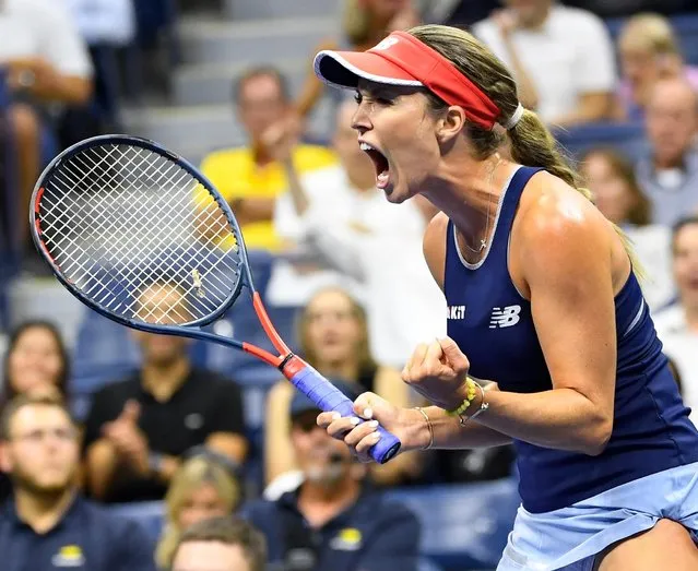 Danielle Collins of the US reacts to a point in the first set while playing Caroline Wozniacki of Denmark during Round Two Women's Singles tennis match of the 2019 US Open at the USTA Billie Jean King National Tennis Center in New York on August 29, 2019. (Photo by Robert Deutsch/USA TODAY Sports)