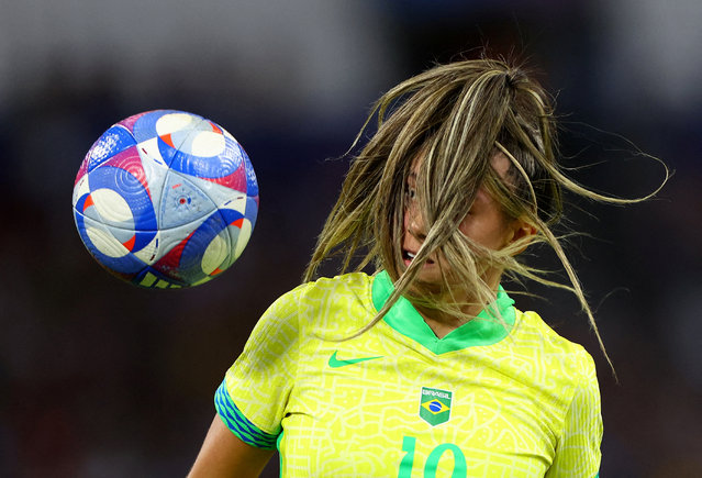 Priscila of Brazil in action during their women's soccer semifinal against Spain on August 6, 2024. (Photo by Luisa Gonzalez/Reuters)