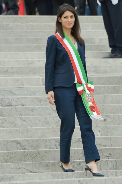 Newly elected mayor of Rome Virginia Raggi attends a ceremony on June 23, 2016 at the Vittoriano, the tomb of the Unknown Soldier at Piazza Venezia in Rome. (Photo by Andreas Solaro/AFP Photo)