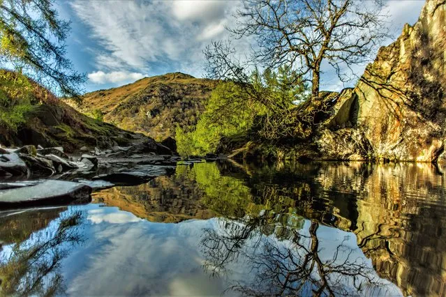 Spring sunshine and blue sky at Rydal Cave in the Lake District, Cumbria in North West England on April 19, 2022. (Photo by Simon Hall/Bournemouth News)