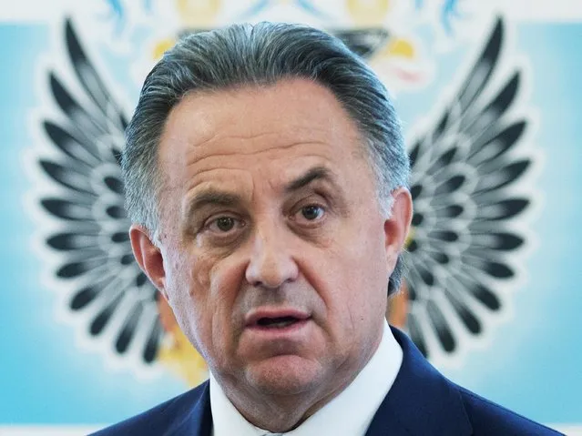 Russian Sports Minister Vitaly Mutko speaks to the media in Moscow, Russia, Thursday, July, 21, 2016. Mutko says the country's athletes who are banned from competing in next month's Olympics in Rio de Janeiro could go to a civil court to try and overturn the ban. (Photo by Alexander Zemlianichenko Jr./AP Photo)