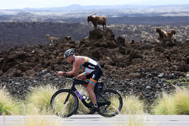 An athlete competes during the bike portion of the Ironman World Championships on October 06, 2022 in Kailua Kona, Hawaii. (Photo by Tom Pennington/Getty Images for IRONMAN)