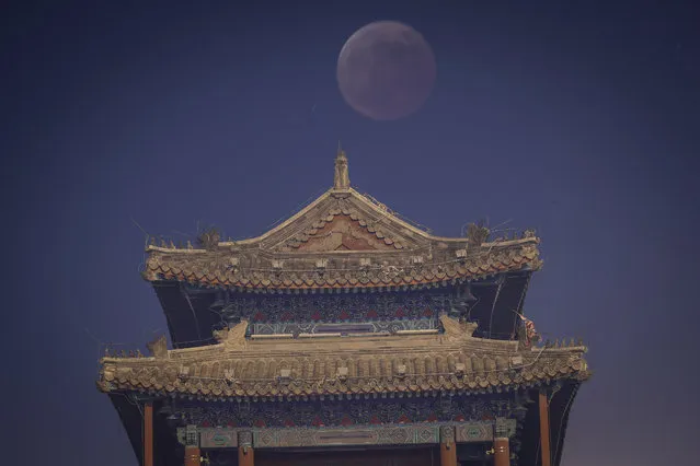 An image taken with a multiple exposure shows the moon over the Yongdingmen Gate Tower during a total lunar eclipse in Beijing, China, 08 November 2022.  The next total lunar eclipse will not occur until March 2025. (Photo by Mark R. Cristino/EPA/EFE/Rex Features/Shutterstock)