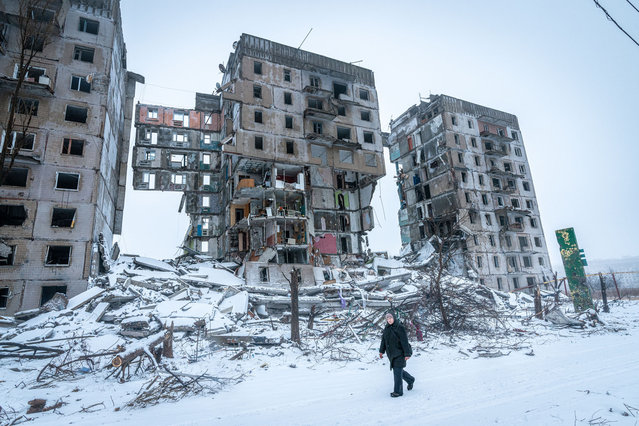 A view of a building destroyed by a Russian rocket strike as Russia-Ukraine war continues in Donetsk Oblast, Ukraine on January 26, 2024. (Photo by Ignacio Marin/Anadolu via Getty Images)