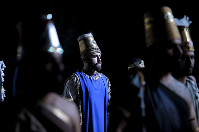 Actors perform during the opening ceremony for the International Day for the Babylonian Civilization held in the archaeological site of Babylon, Iraq, Thursday, April 10, 2025. (Photo by Anmar Khalil/AP Photo)