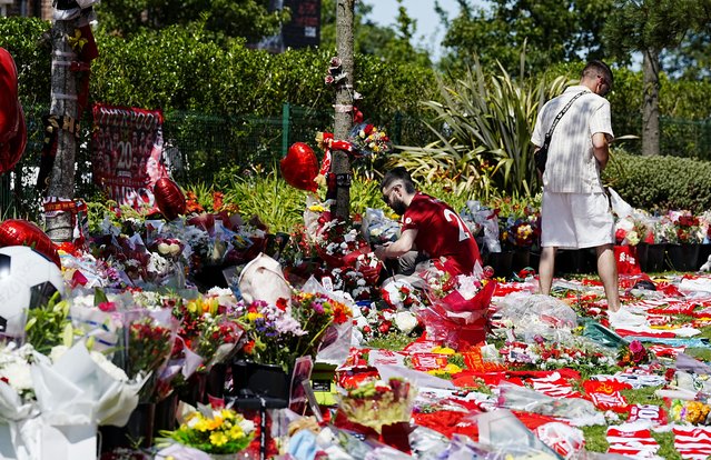 Tributes on Thursday, July 3, 2025 at Anfield Stadium, home of Liverpool, in memory of Diogo Jota who has died at the age of 28. (Photo by Byrne/PA Wire)