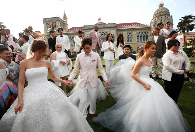 Same-sеx couples leave after a photoshoot at the Government House in Bangkok, Thailand, 15 January 2025, to promote the Marriage Equality bill, which is scheduled to take effect on 22 January 2025. Thailand will become the first Southeast Asian country and the third Asian nation to legalize same-sеx marriage. (Photo by Rungroj Yongrit/EPA/EFE)