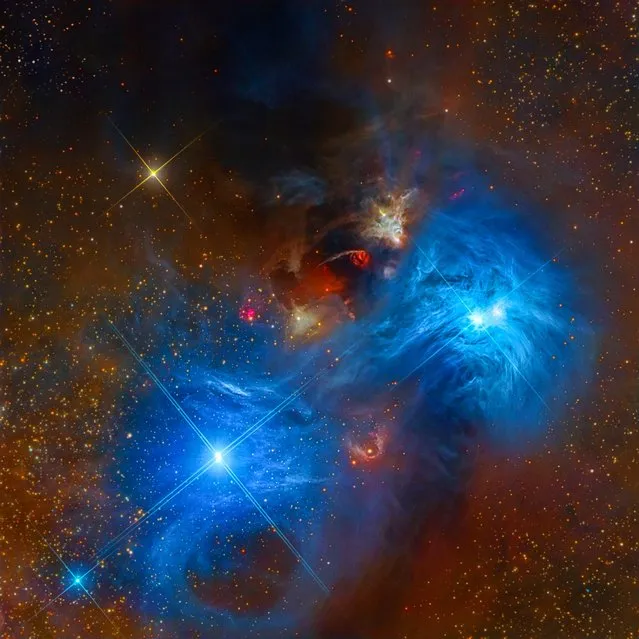 A spectacular reflection nebulae in the Corona Australis constellation. The vivid blue is produced by the light of hot stars, reflected by silica-based cosmic dust. (Photo by Ark Hanson/Warren Keller/Steve Mazlin/Rex Parker/Tommy Tse/David Plesko/Pete Proulx/Astronomy Photographer of the Year 2018)
