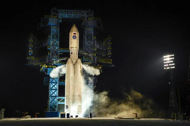This photo taken on December 14, 2020, and distributed by Russian Defense Ministry Press Service shows, a test launch of a heavy-class carrier rocket Angara-A5 from the launch pad of site No. 35 of the State Test Cosmodrome of the Ministry of Defence of the Russian Federation at Plesetsk launch facility in the Arkhangelsk Region of northwestern Russia. The Angara-A5 is the prospective heavy-lift rocket that is expected to enter service in the following years. (Photo by Russian Defense Ministry Press Service via AP Photo)