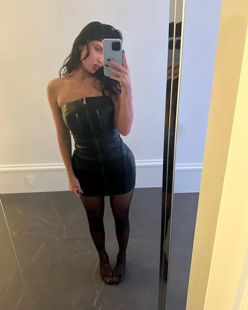 American socialite Kylie Jenner in the last decade of October 2023 shares a leather clad mirror selfie. (Photo by kyliejenner/Instagram)