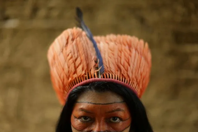 Tereza Arapium, from the Arapium indigenous people, candidate for Rio de Janeiro state deputy for the Rede Sustentabilidade party, poses for a photo at the Aldeia Maracana in Rio de Janeiro, Brazil on September 22, 2022. (Photo by Pilar Olivares/Reuters)