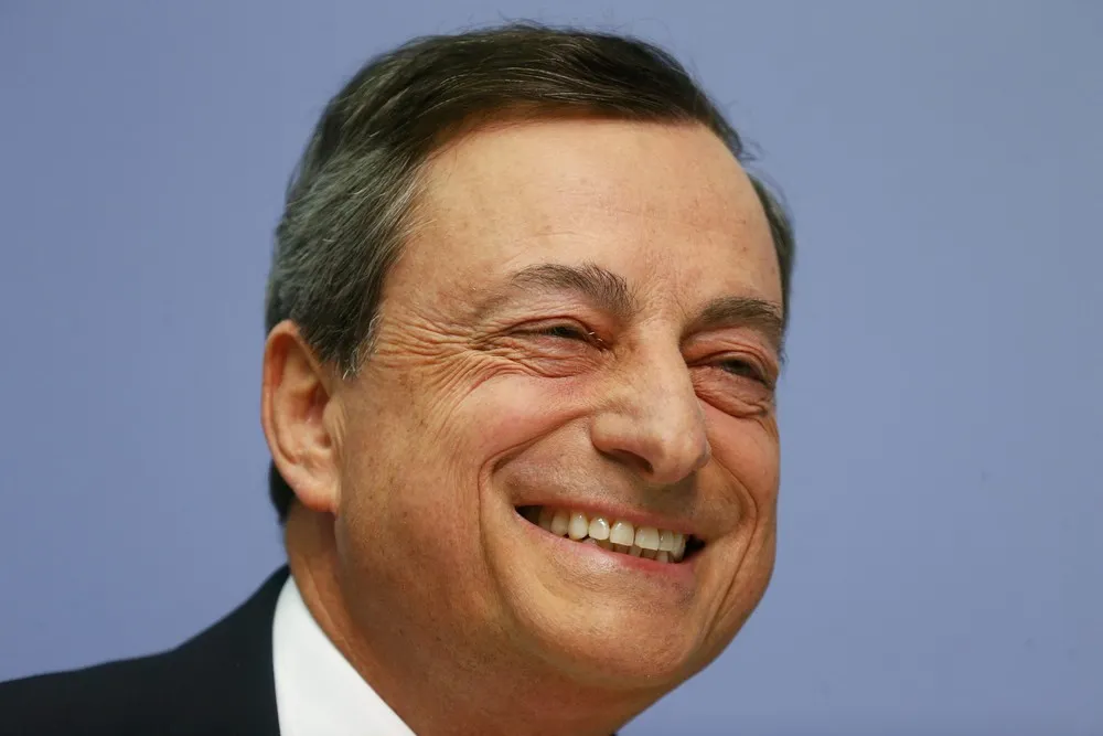 Protester Jumps Mario Draghi