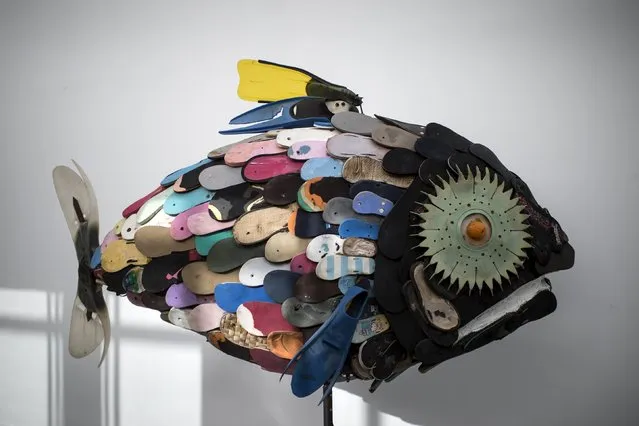 A sculpture of a fish made from waste products collected from the sea is displayed during the exhibition Keep The Oceans Clean by art collective Skeleton Sea, at the Torre Madariaga Biodiversity Centre in Busturia, Spain, May 17, 2015. (Photo by Vincent West/Reuters)