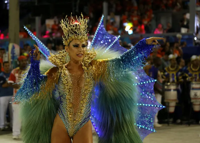 Drum queen Tania Oliveira from Uniao da Ilha samba school performs during the second night of the carnival parade at the Sambadrome in Rio de Janeiro, Brazil February 27, 2017. (Photo by Sergio Moraes/Reuters)