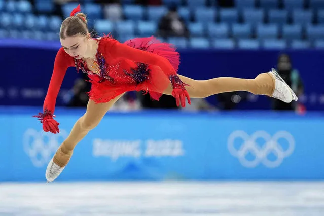 Alexandra Feigin, of Bulgaria, competes in the women's free skate program during the figure skating competition at the 2022 Winter Olympics, Thursday, February 17, 2022, in Beijing. (Photo by Bernat Armangue/AP Photo)