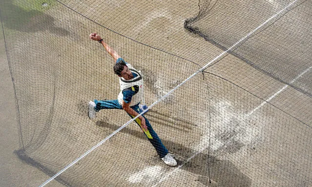 Mitchell Starc of Australia bowls during the Australia Nets Session at Emirates Old Trafford on September 02, 2019 in Manchester, England. (Photo by Ryan Pierse/Getty Images)