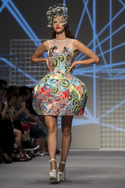 A model presents a creation from the line Blind by JW by designer Walter Kong as part of his Spring/Summer fashion show during Hong Kong Fashion Week in Hong Kong, China July 6, 2015. (Photo by Tyrone Siu/Reuters)