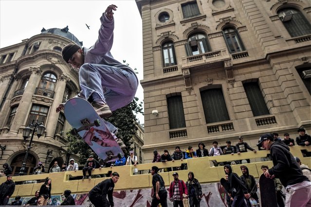 Skaters celebrate Go Skateboarding Day 2023 in Santiago, Chile, Wednesday, June 21, 2023. (Photo by Esteban Felix/AP Photo)