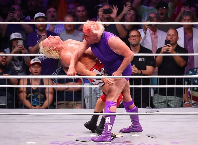 Wrestler's Jeff Jarrett and Ric Flair are seen in action during “Ric Flair's Last Match” at Nashville Municipal Auditorium on July 31, 2022 in Nashville, Tennessee. (Photo by Jason Kempin/Getty Images)