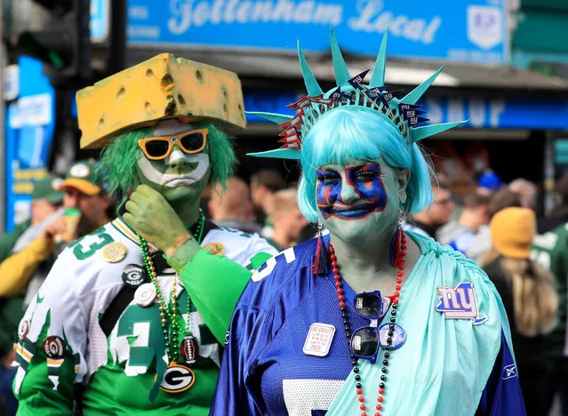 Green Bay Packers and New York Giants fans outside the stadium prior to the NFL International match at Tottenham Hotspur Stadium, London on Sunday, October 9, 2022. (Photo by Bradley Collyer/PA Wire)
