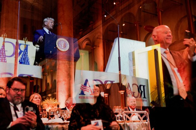 U.S. President Donald Trump addresses a Republican Governors Association dinner at the National Building Museum in Washington, D.C., on February 20, 2025. (Photo by Kent Nishimura/Reuters)