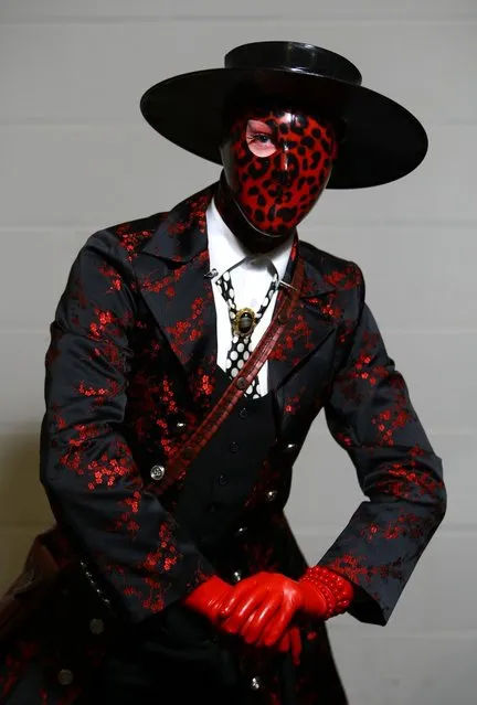 Heath Clark from Nottinghamshire dressed as his alter-ego 'Dead Rotten' poses for a photo at the London Super Comic Convention at the ExCeL Centre on February 23, 2013 in London, England. Enthusiasts at the Comic Convention are encouraged to wear a costume of their favourite comic character and flock to the ExCeL to gather all the latest news in the world of comics, manga, anime, film, cosplay, games and cult fiction. (Photo by Jordan Mansfield)