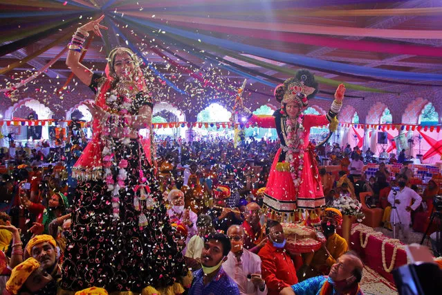 Artists perform during the Fag Utsav celebration ahead the Holi Festival, at historical Govind Dev Ji Temple in Jaipur, Rajasthan, India on Thursday, March 25, 2021. (Photo by Vishal Bhatnagar/NurPhoto/Rex Features/Shutterstock)