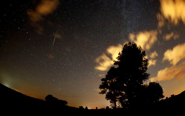 Meteors streak past stars in the night sky during the Perseid meteor shower in Premnitz, west of Berlin, Germany, August 11, 2018. (Photo by Fabrizio Bensch/Reuters)