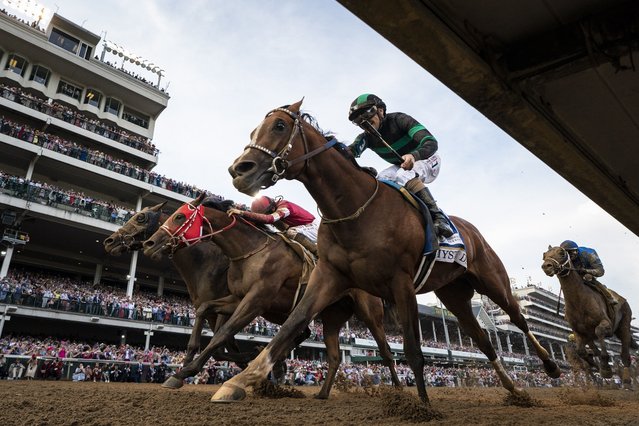 Mystik Dan (3), ridden by Brian J. Hernandez, Jr., wins the 150th running of the Kentucky Derby at Churchill Downs in Louisville, KY on Saturday, May 04, 2024. (Photo by Jabin Botsford/The Washington Post)