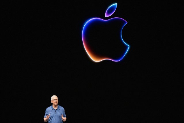 Apple CEO Tim Cook speaks during Apple's annual Worldwide Developers Conference (WDC) in Cupertino, California on June 10, 2024. (Photo by Nic Coury/AFP Photo)