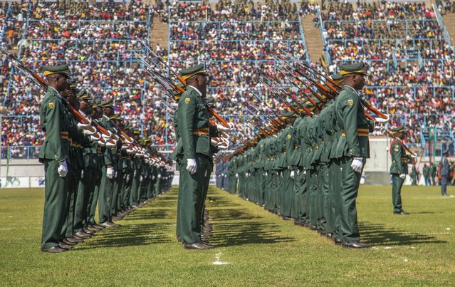 Presidential Guards attend an event marking the 44th Zimbabwe Defense Forces Day at Rufaro Stadium in Harare, Zimbabwe, Tuesday August 13, 2024. (Photo by Aaron Ufumeli/AP Photo)