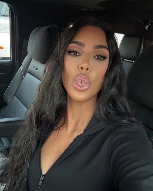 American media personality and socialite Kim Kardashian sticks out her tongue in the last decade of August 2024. (Photo by kimkardashian/Instagram)