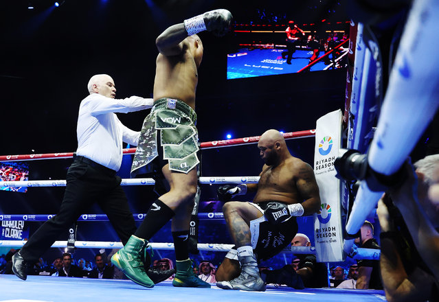 Fabio Wardley knocks out Frazer Clarke during the British Heavyweight title fight between Fabio Wardley and Frazer Clarke as part of the Riyadh Season - IV Crown Showdown card at Kingdom Arena on October 12, 2024 in Riyadh. (Photo by Richard Pelham/Getty Images)