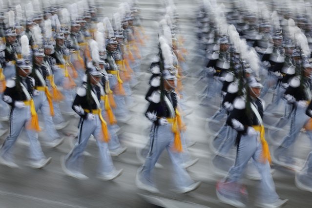 Cadets march during a celebration to mark 76th anniversary of Korea Armed Forces Day in Seongnam on October 1, 2024. (Photo by Kim Hong-Ji/AFP Photo)