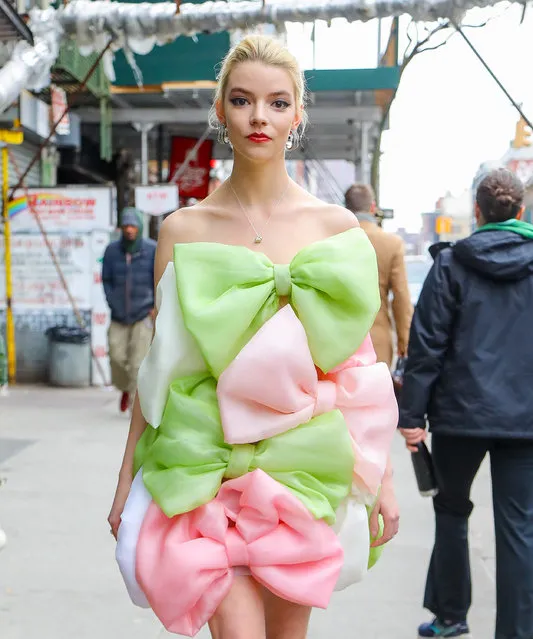 Anya Taylor-Joy looks stylish in a Celia Kritharioti dress while heading to the Live With Kelly and Ryan in New York City on February 18, 2020. (Photo by Felipe Ramales/Splash News and Pictures)