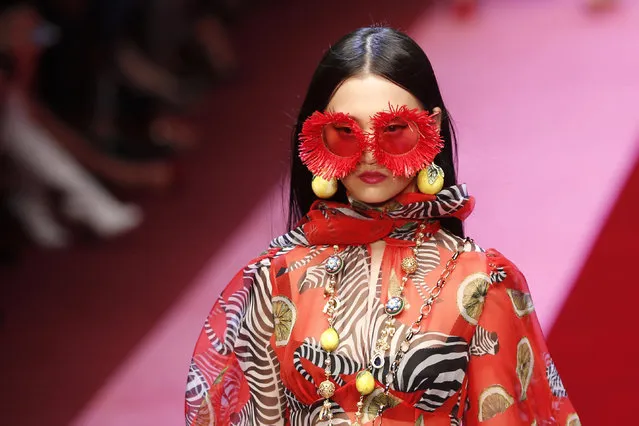 A model wears a creation as part of the Dolce & Gabbana womens Spring/Summer 2018/19 fashion collection, presented in Milan, Italy, Sunday, September 24, 2017. (Photo by Antonio Calanni/AP Photo)