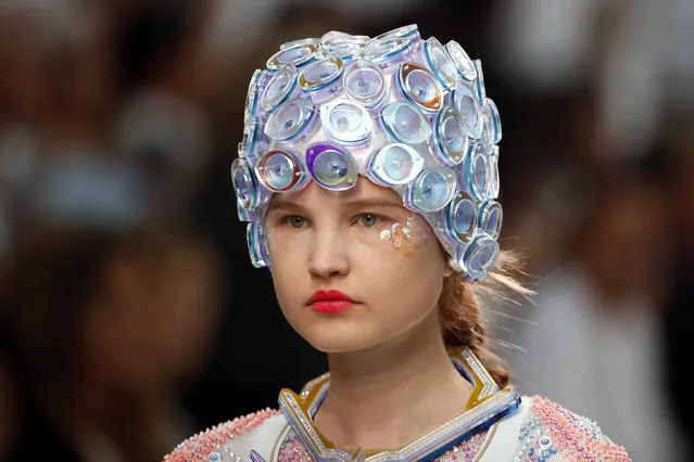 A model presents a creation by Indian designer Manish Arora as part of his Spring/Summer 2015 women's ready-to-wear collection during Paris Fashion Week September 25, 2014. (Photo by Charles Platiau/Reuters)